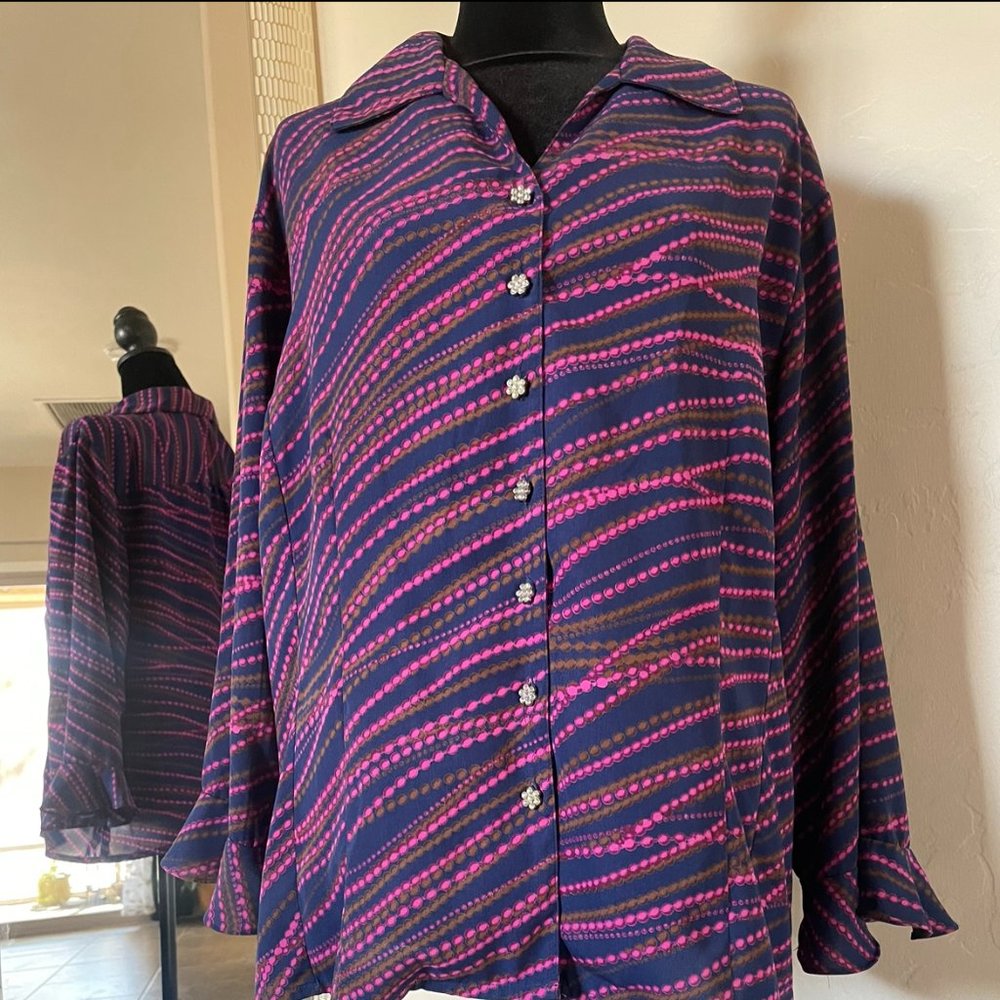 Vintage Mulit-Colored Button Up Tunic Top